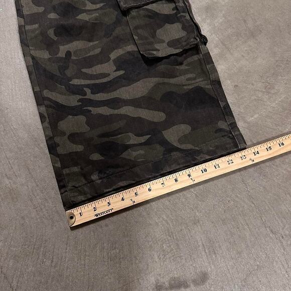 GREEN CAMO CARGOS Baggy y2k DENIM WAIST 34 FLAT - Picture 4 of 6